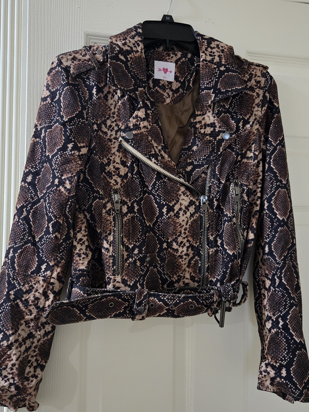 Snake Print Moto Jacket - Brown/Black